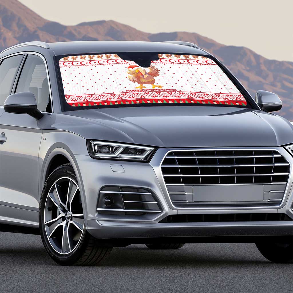 Turkey Christmas Auto Sun Shade with Santa Turkey Red Crescent Pattern Snowmen and Festive Lights - Wonder Print Shop