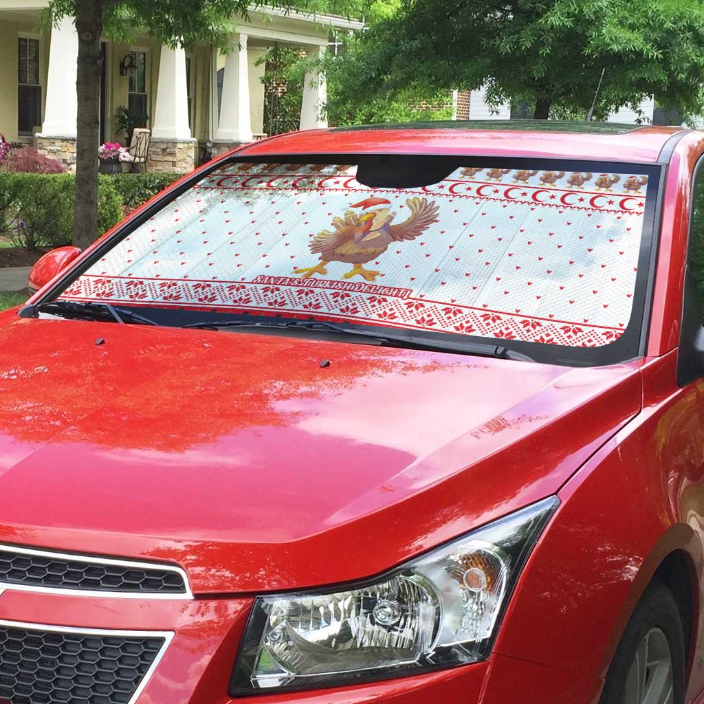 Turkey Christmas Auto Sun Shade with Santa Turkey Red Crescent Pattern Snowmen and Festive Lights - Wonder Print Shop