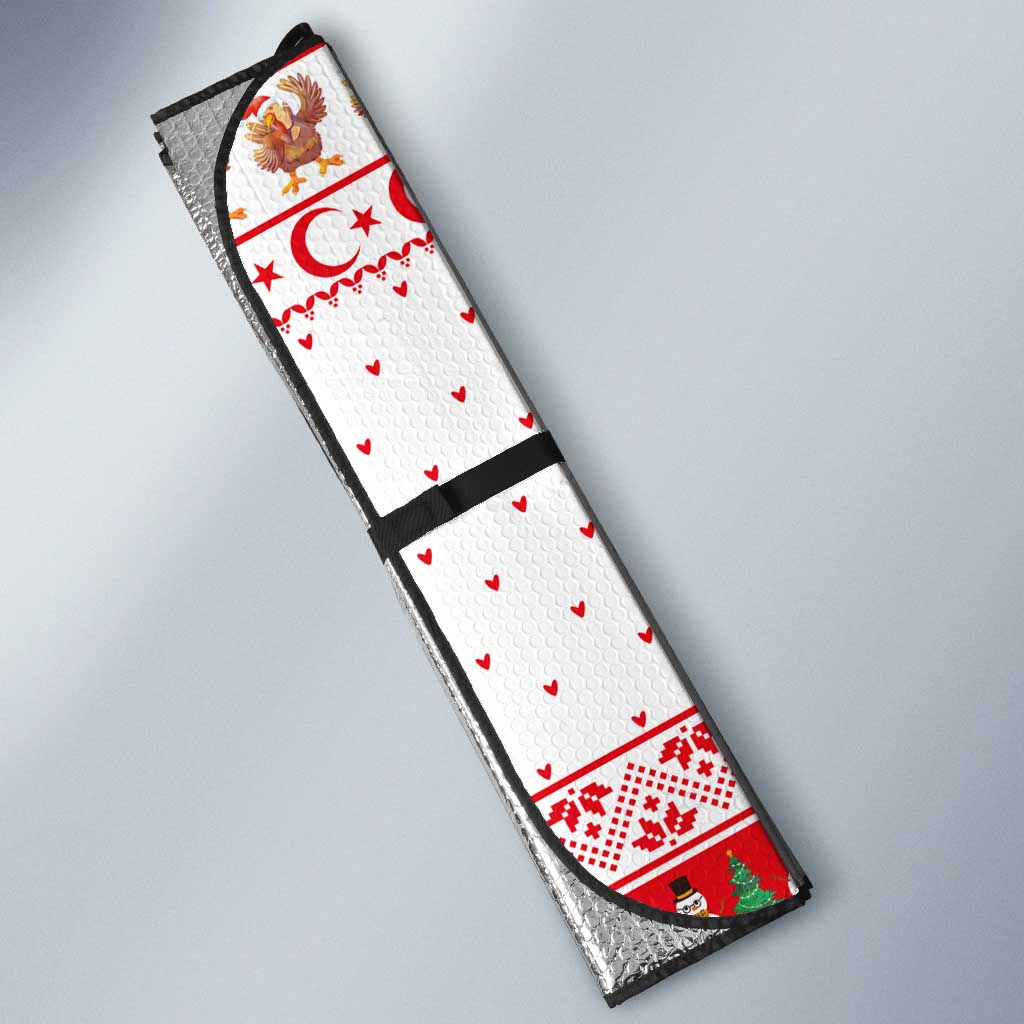 Turkey Christmas Auto Sun Shade with Santa Turkey Red Crescent Pattern Snowmen and Festive Lights - Wonder Print Shop