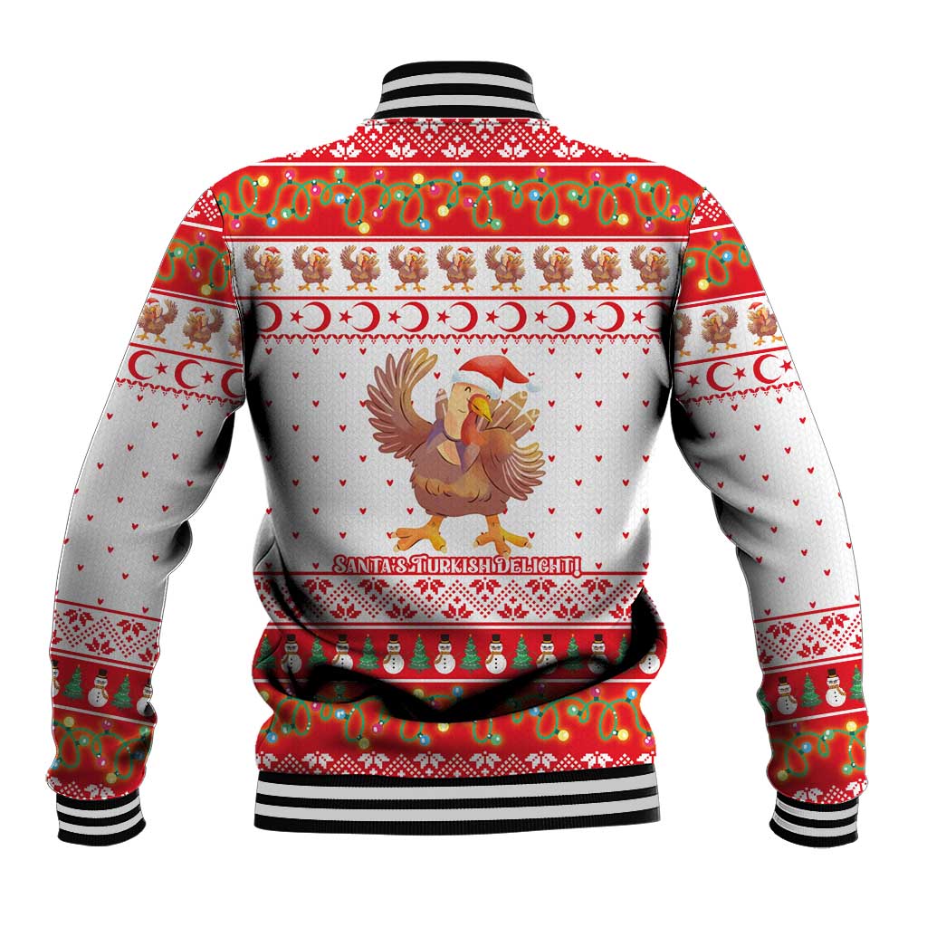 Turkey Christmas Baseball Jacket with Santa Turkey Red Crescent Pattern Snowmen and Festive Lights - Wonder Print Shop