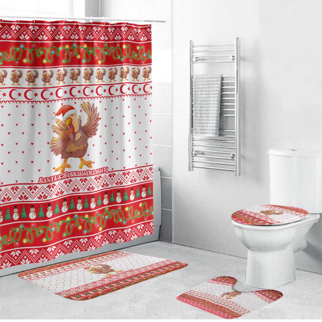 Turkey Christmas Bathroom Set with Santa Turkey Red Crescent Pattern Snowmen and Festive Lights - Wonder Print Shop