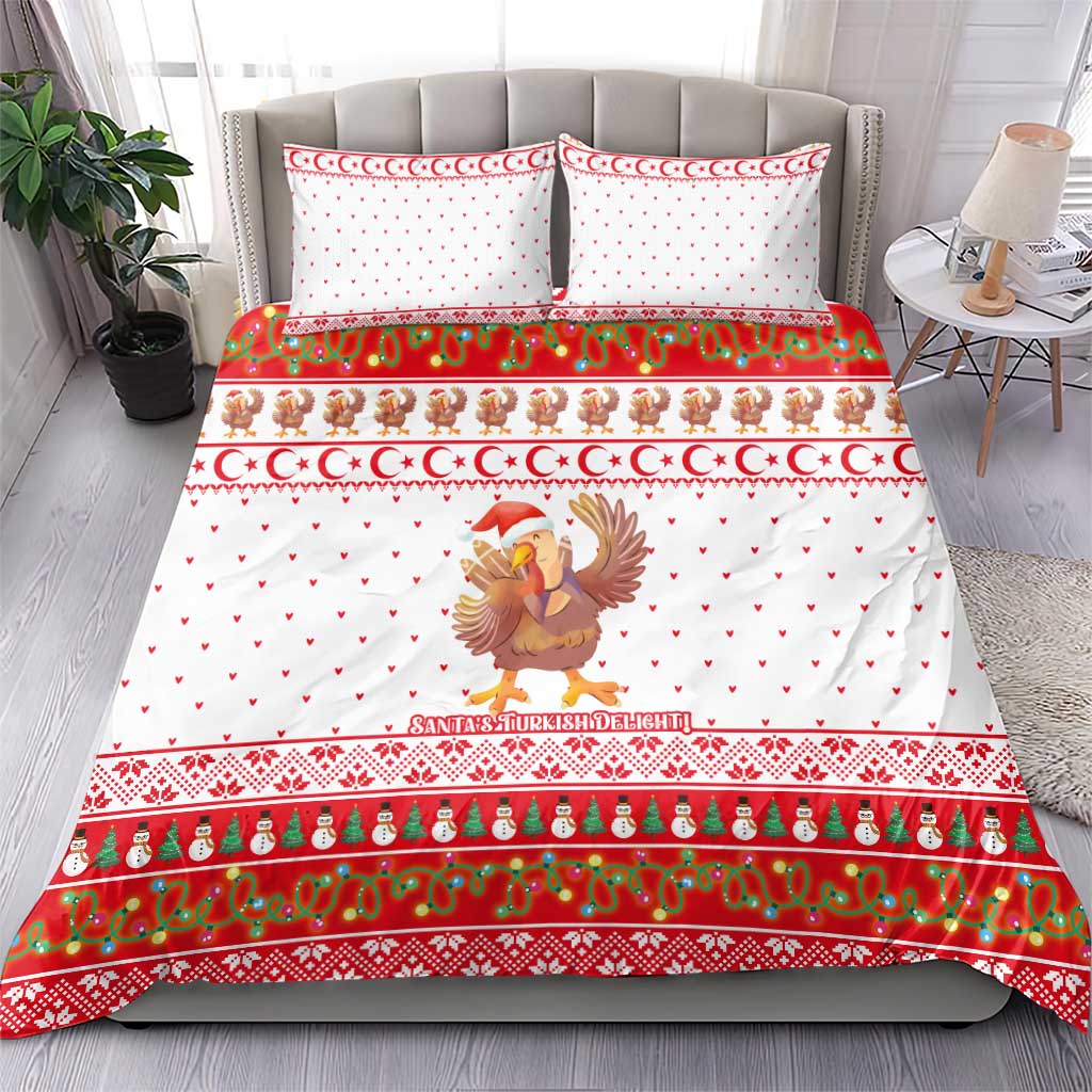 Turkey Christmas Bedding Set with Santa Turkey Red Crescent Pattern Snowmen and Festive Lights - Wonder Print Shop