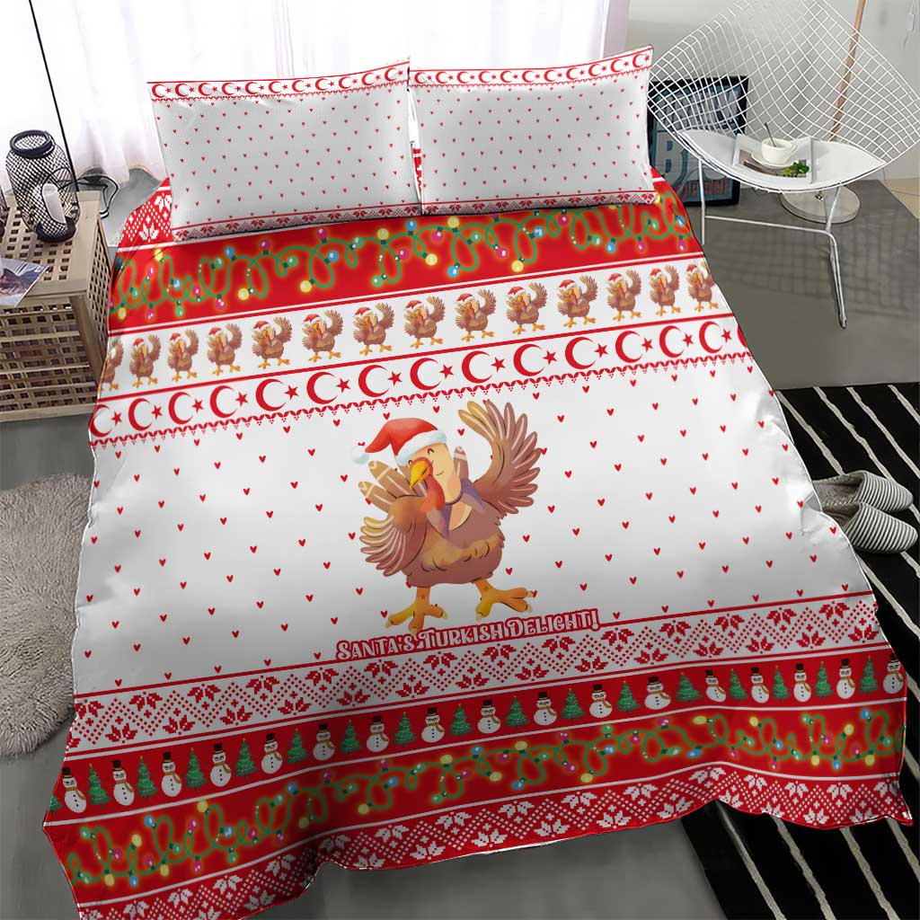 Turkey Christmas Bedding Set with Santa Turkey Red Crescent Pattern Snowmen and Festive Lights - Wonder Print Shop