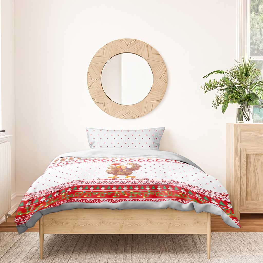 Turkey Christmas Bedding Set with Santa Turkey Red Crescent Pattern Snowmen and Festive Lights - Wonder Print Shop