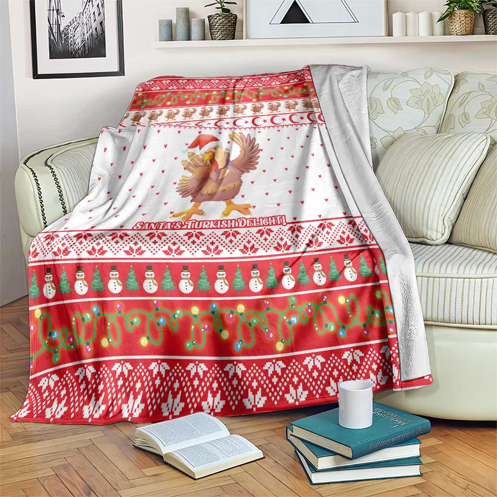 Turkey Christmas Blanket with Santa Turkey Red Crescent Pattern Snowmen and Festive Lights - Wonder Print Shop