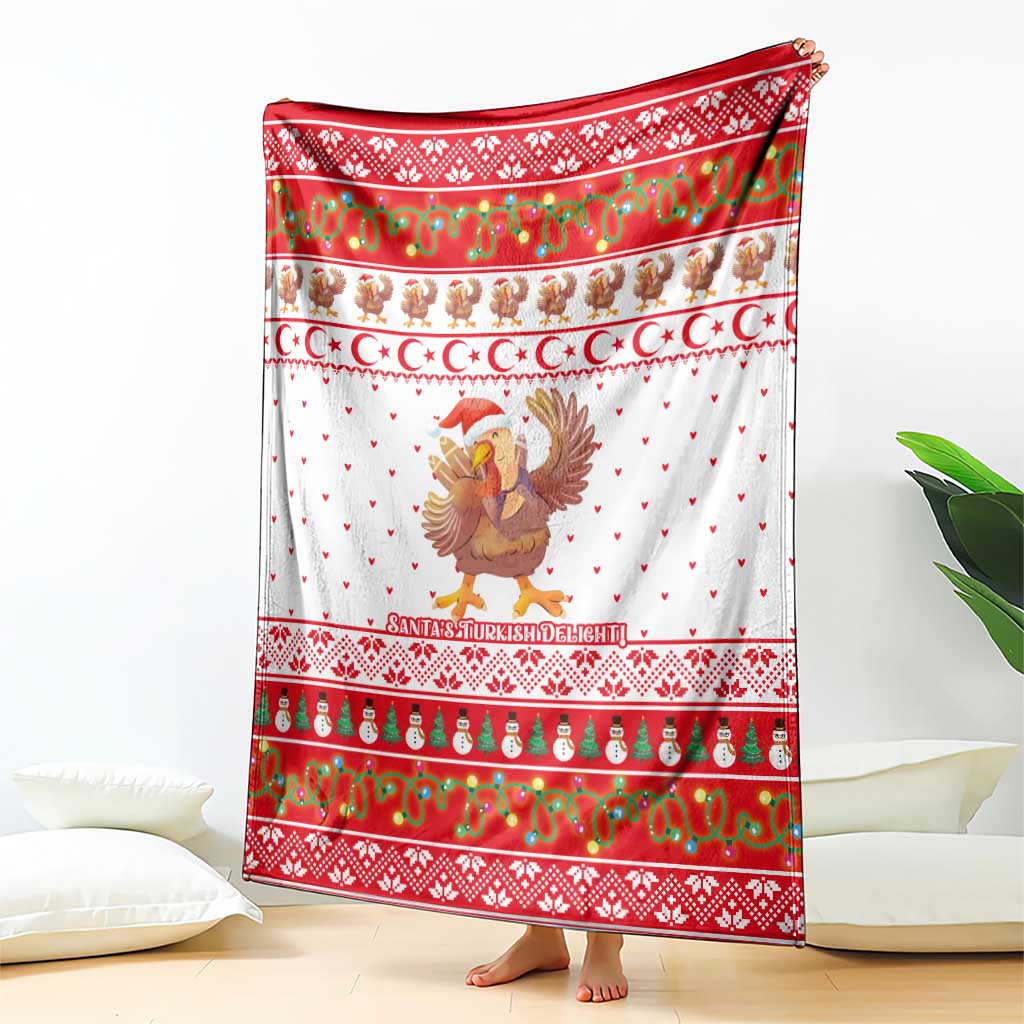 Turkey Christmas Blanket with Santa Turkey Red Crescent Pattern Snowmen and Festive Lights - Wonder Print Shop