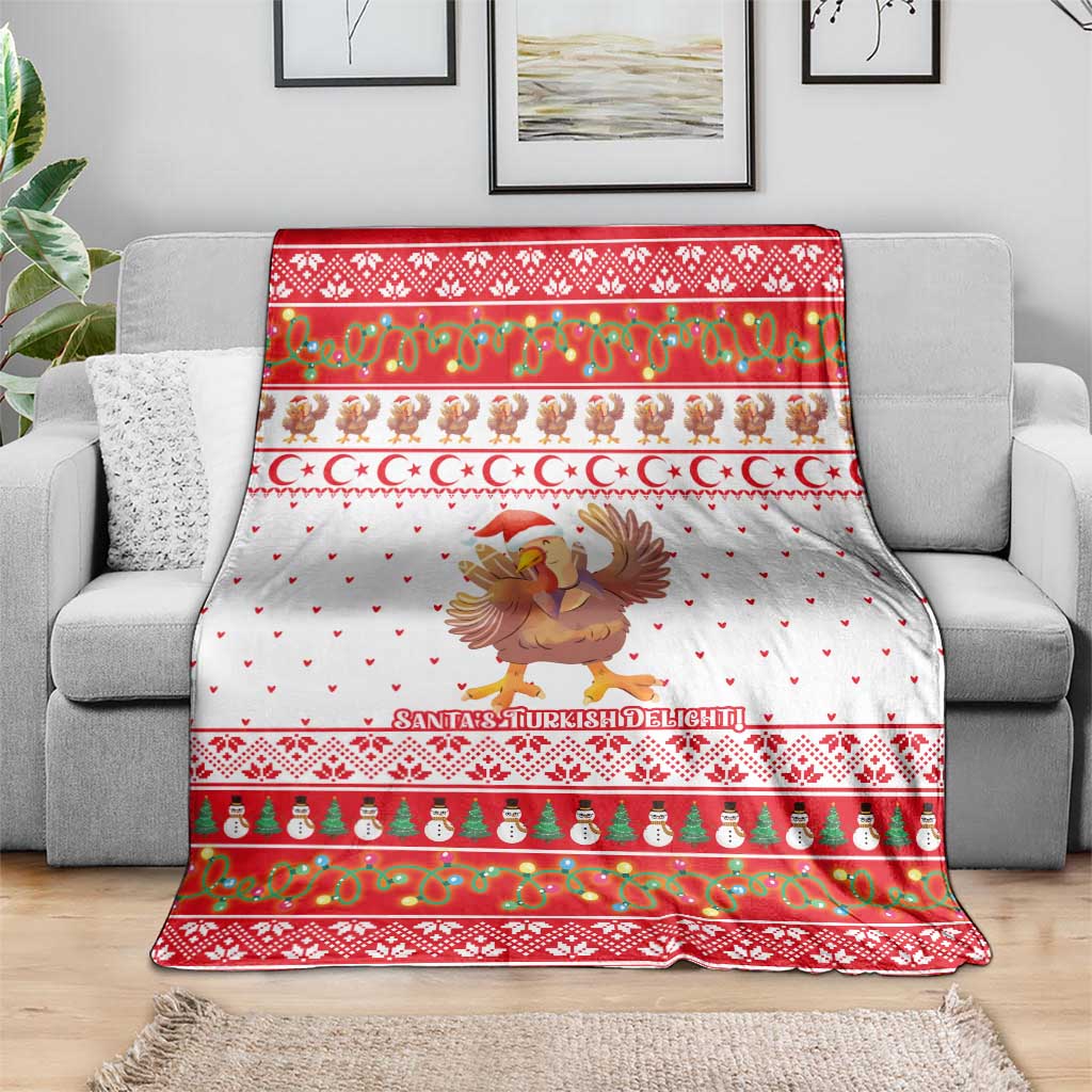 Turkey Christmas Blanket with Santa Turkey Red Crescent Pattern Snowmen and Festive Lights - Wonder Print Shop