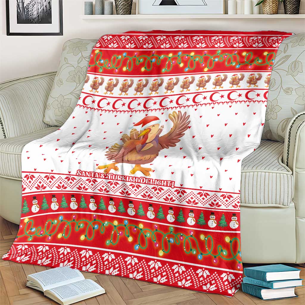 Turkey Christmas Blanket with Santa Turkey Red Crescent Pattern Snowmen and Festive Lights - Wonder Print Shop