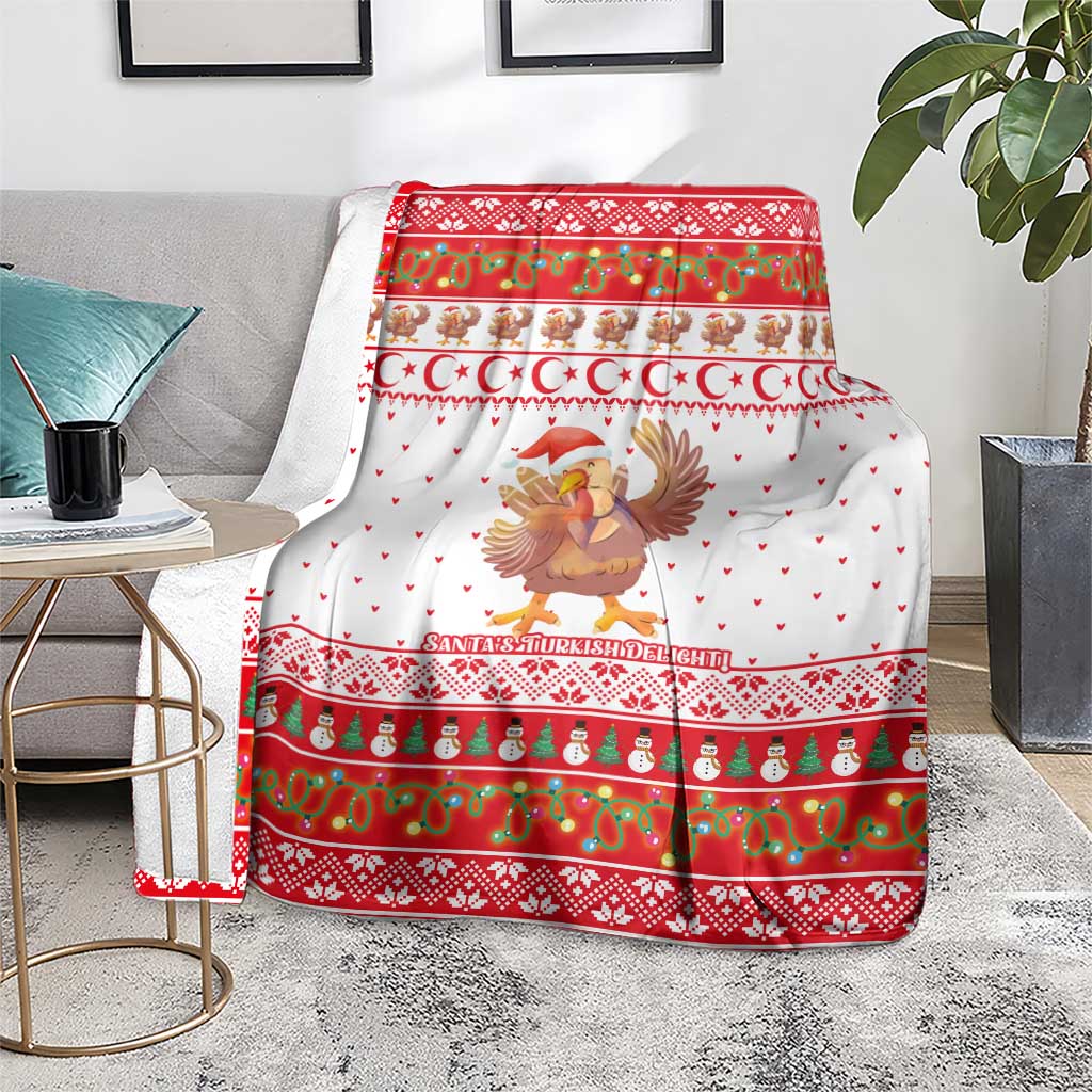Turkey Christmas Blanket with Santa Turkey Red Crescent Pattern Snowmen and Festive Lights - Wonder Print Shop