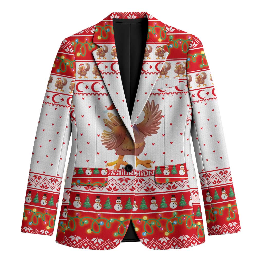 Turkey Christmas Blazer with Santa Turkey Red Crescent Pattern Snowmen and Festive Lights - Wonder Print Shop