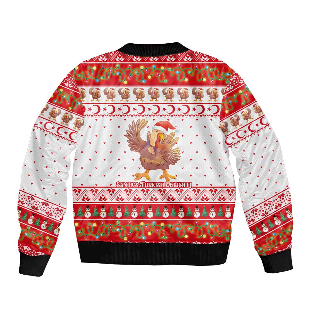 Turkey Christmas Bomber Jacket with Santa Turkey Red Crescent Pattern Snowmen and Festive Lights - Wonder Print Shop
