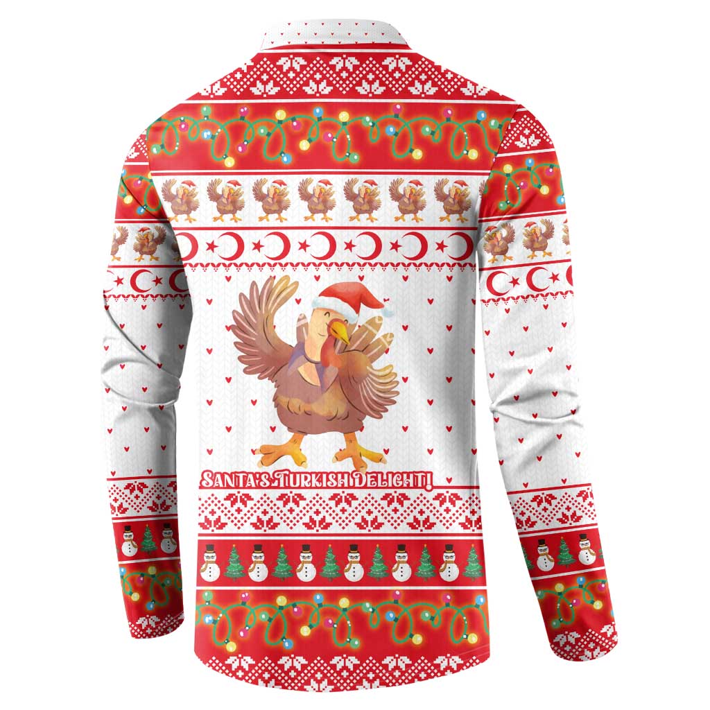 Turkey Christmas Button Sweatshirt with Santa Turkey Red Crescent Pattern Snowmen and Festive Lights - Wonder Print Shop