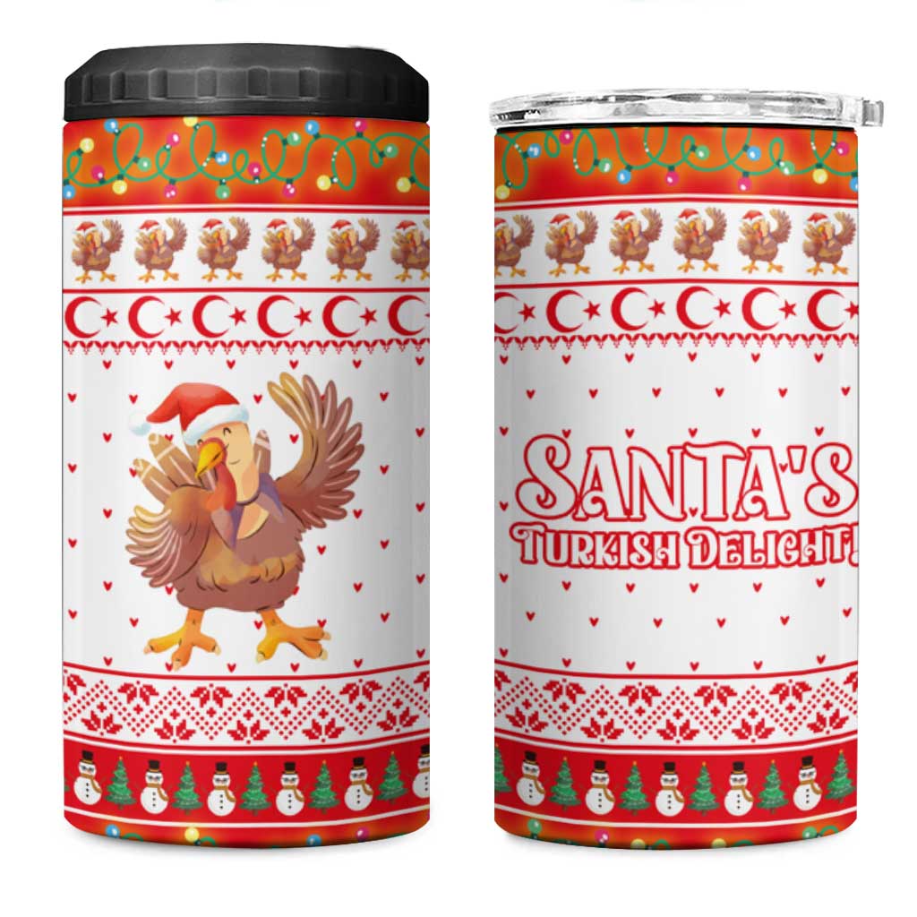 Turkey Christmas 4 in 1 Can Cooler Tumbler with Santa Turkey Red Crescent Pattern Snowmen and Festive Lights - Wonder Print Shop