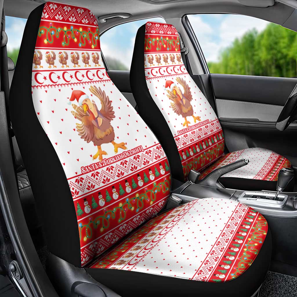 Turkey Christmas Car Seat Cover with Santa Turkey Red Crescent Pattern Snowmen and Festive Lights - Wonder Print Shop