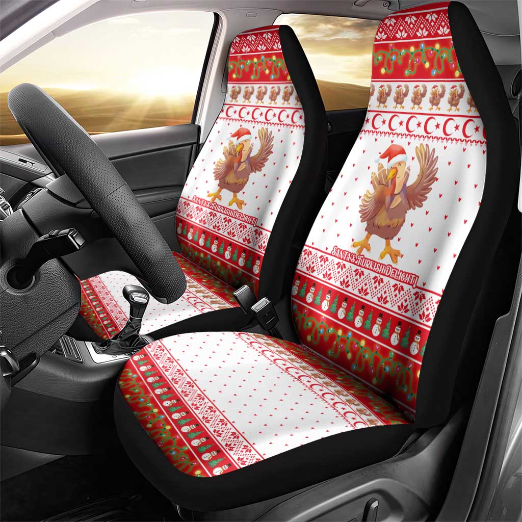 Turkey Christmas Car Seat Cover with Santa Turkey Red Crescent Pattern Snowmen and Festive Lights - Wonder Print Shop