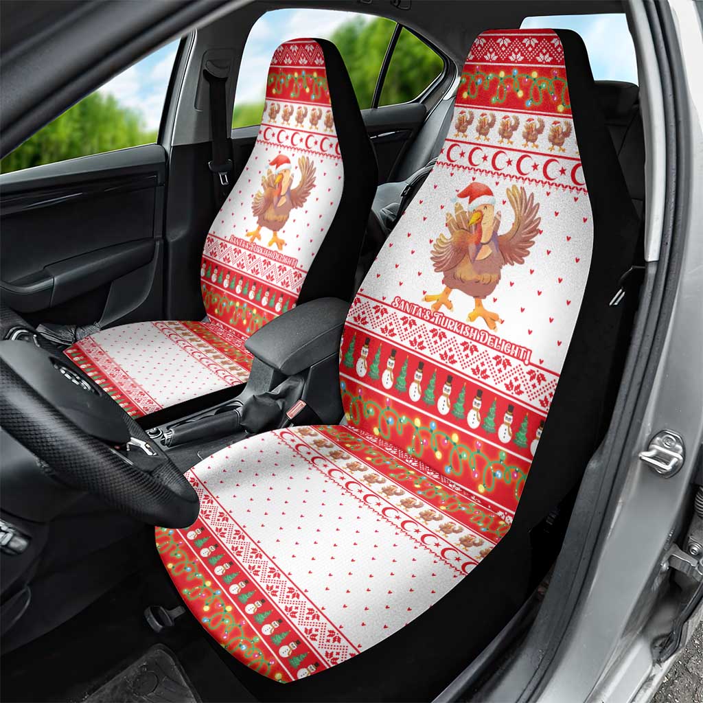 Turkey Christmas Car Seat Cover with Santa Turkey Red Crescent Pattern Snowmen and Festive Lights - Wonder Print Shop