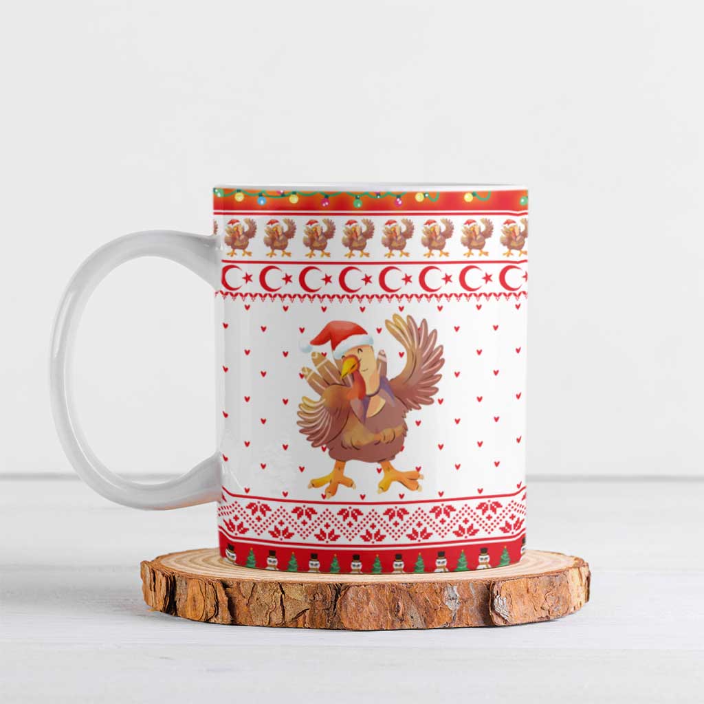 Turkey Christmas Ceramic Mug with Santa Turkey Red Crescent Pattern Snowmen and Festive Lights - Wonder Print Shop