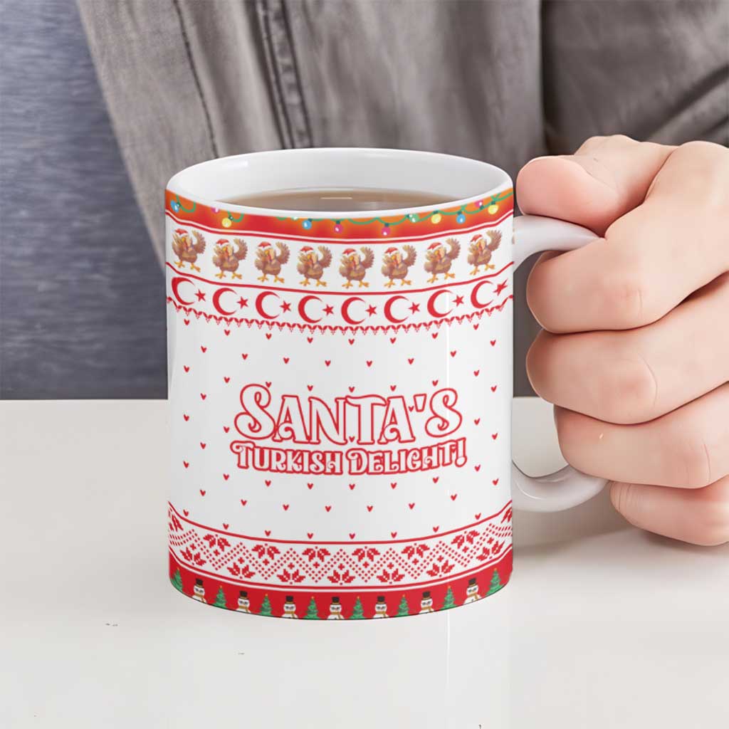 Turkey Christmas Ceramic Mug with Santa Turkey Red Crescent Pattern Snowmen and Festive Lights - Wonder Print Shop
