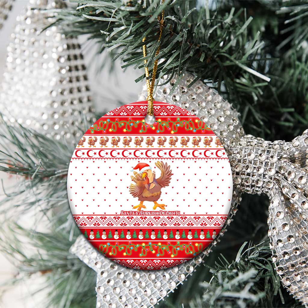 Turkey Christmas Ceramic Ornament with Santa Turkey Red Crescent Pattern Snowmen and Festive Lights - Wonder Print Shop