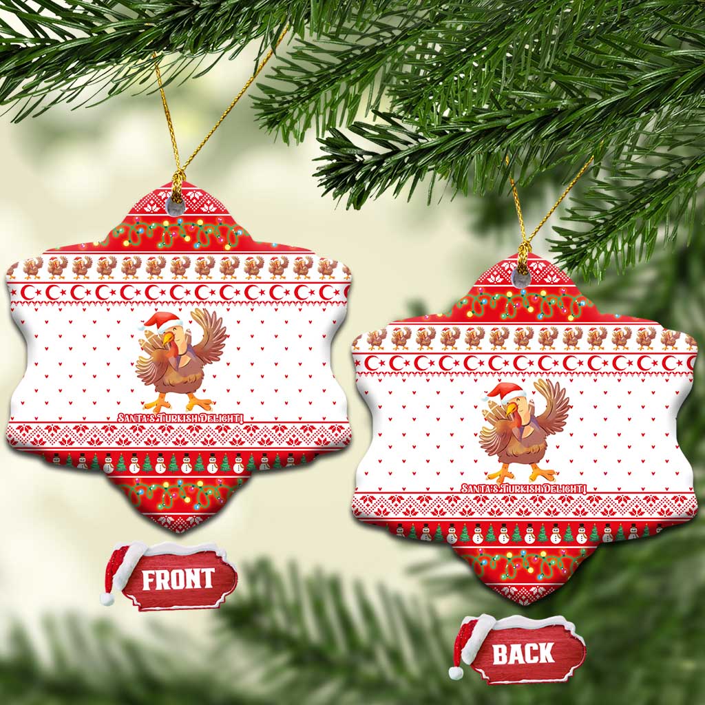 Turkey Christmas Ceramic Ornament with Santa Turkey Red Crescent Pattern Snowmen and Festive Lights - Wonder Print Shop