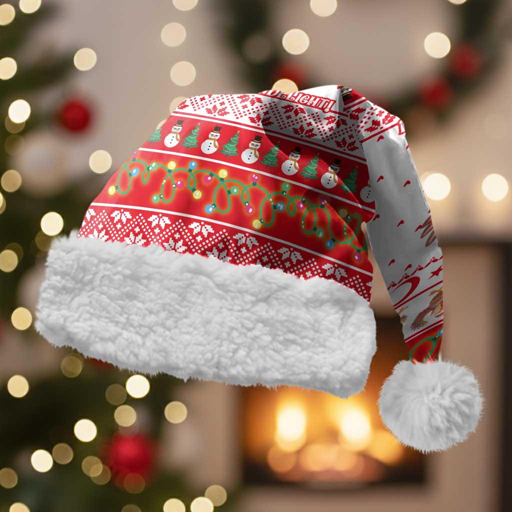 Turkey Christmas Santa Hat with Santa Turkey Red Crescent Pattern Snowmen and Festive Lights - Wonder Print Shop