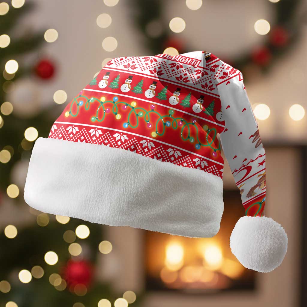 Turkey Christmas Santa Hat with Santa Turkey Red Crescent Pattern Snowmen and Festive Lights - Wonder Print Shop