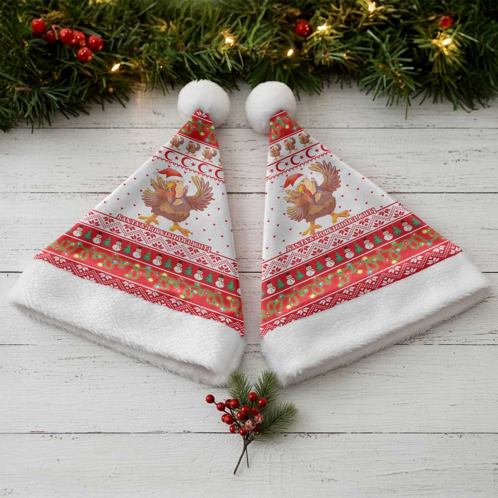 Turkey Christmas Santa Hat with Santa Turkey Red Crescent Pattern Snowmen and Festive Lights - Wonder Print Shop