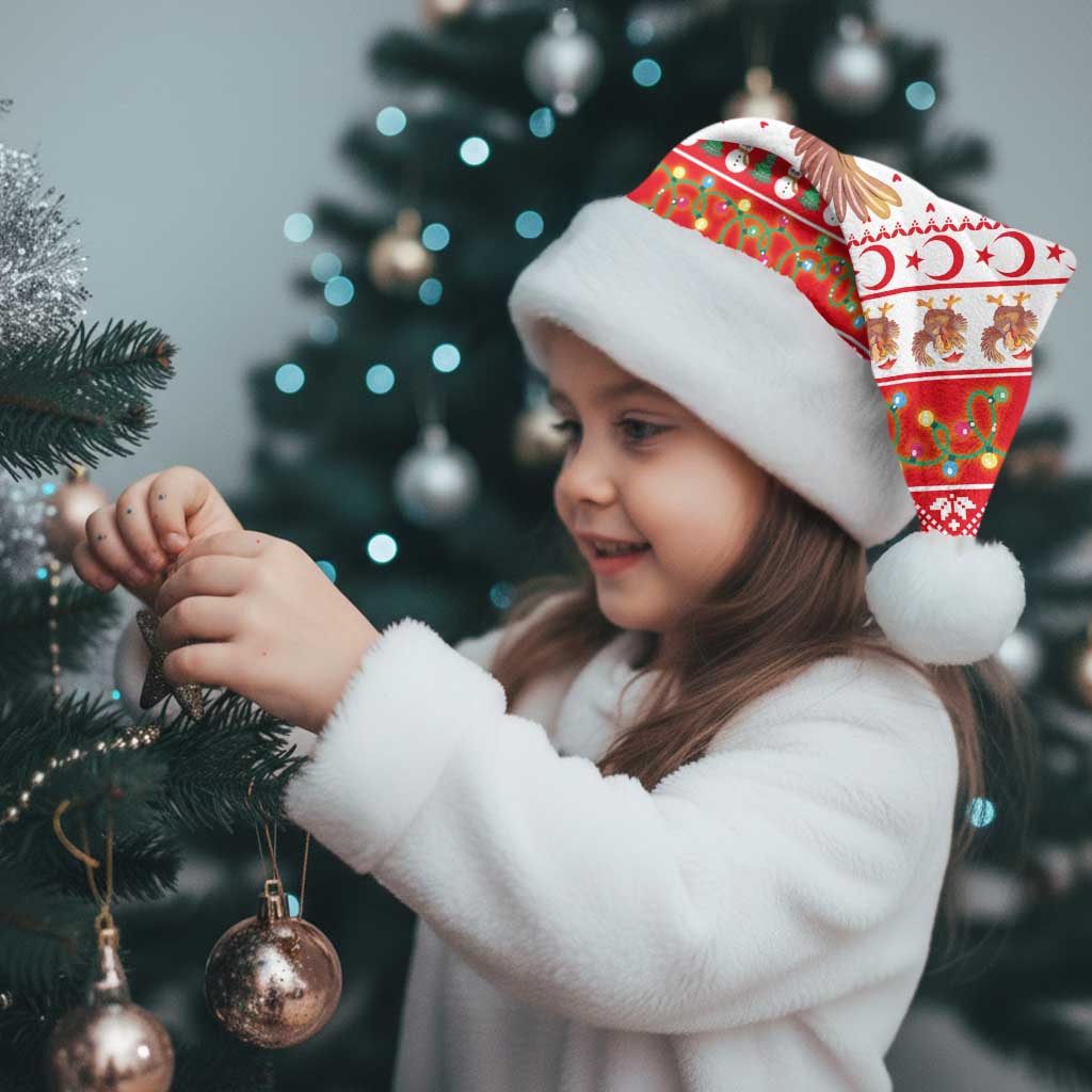 Turkey Christmas Santa Hat with Santa Turkey Red Crescent Pattern Snowmen and Festive Lights - Wonder Print Shop