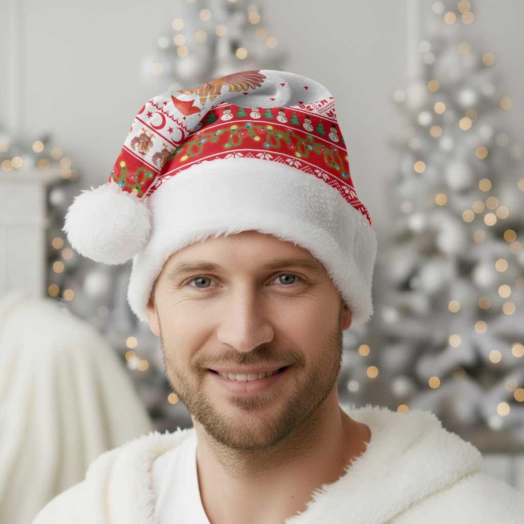 Turkey Christmas Santa Hat with Santa Turkey Red Crescent Pattern Snowmen and Festive Lights - Wonder Print Shop