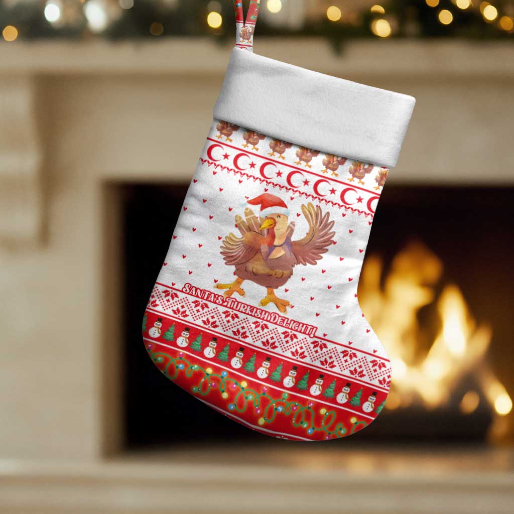 Turkey Christmas Stocking with Santa Turkey Red Crescent Pattern Snowmen and Festive Lights - Wonder Print Shop
