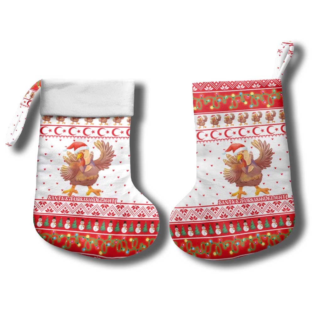 Turkey Christmas Stocking with Santa Turkey Red Crescent Pattern Snowmen and Festive Lights - Wonder Print Shop