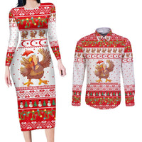 Turkey Christmas Couples Matching Long Sleeve Bodycon Dress and Long Sleeve Button Shirt with Santa Turkey Red Crescent Pattern Snowmen and Festive Lights - Wonder Print Shop