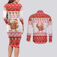 Turkey Christmas Couples Matching Long Sleeve Bodycon Dress and Long Sleeve Button Shirt with Santa Turkey Red Crescent Pattern Snowmen and Festive Lights - Wonder Print Shop