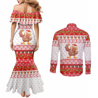 Turkey Christmas Couples Matching Mermaid Dress and Long Sleeve Button Shirt with Santa Turkey Red Crescent Pattern Snowmen and Festive Lights - Wonder Print Shop