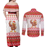 Turkey Christmas Couples Matching Off Shoulder Maxi Dress and Long Sleeve Button Shirt with Santa Turkey Red Crescent Pattern Snowmen and Festive Lights - Wonder Print Shop