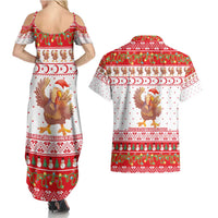 Turkey Christmas Couples Matching Summer Maxi Dress and Hawaiian Shirt with Santa Turkey Red Crescent Pattern Snowmen and Festive Lights - Wonder Print Shop