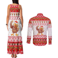 Turkey Christmas Couples Matching Tank Maxi Dress and Long Sleeve Button Shirt with Santa Turkey Red Crescent Pattern Snowmen and Festive Lights - Wonder Print Shop