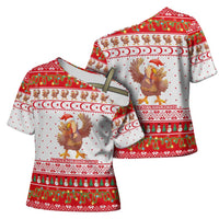 Turkey Christmas Cross Shoulder Shirt with Santa Turkey Red Crescent Pattern Snowmen and Festive Lights - Wonder Print Shop