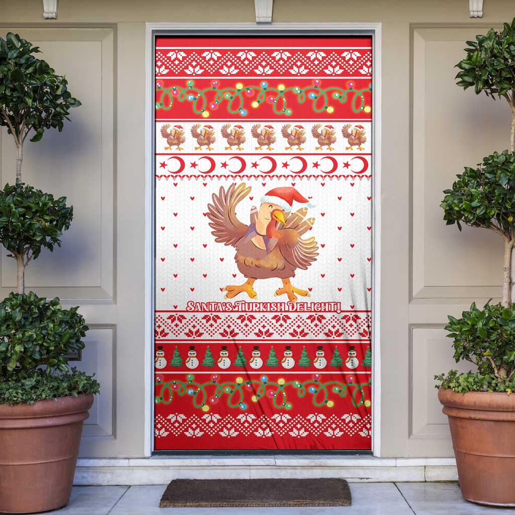 Turkey Christmas Door Cover with Santa Turkey Red Crescent Pattern Snowmen and Festive Lights - Wonder Print Shop
