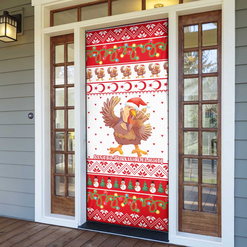 Turkey Christmas Door Cover with Santa Turkey Red Crescent Pattern Snowmen and Festive Lights - Wonder Print Shop
