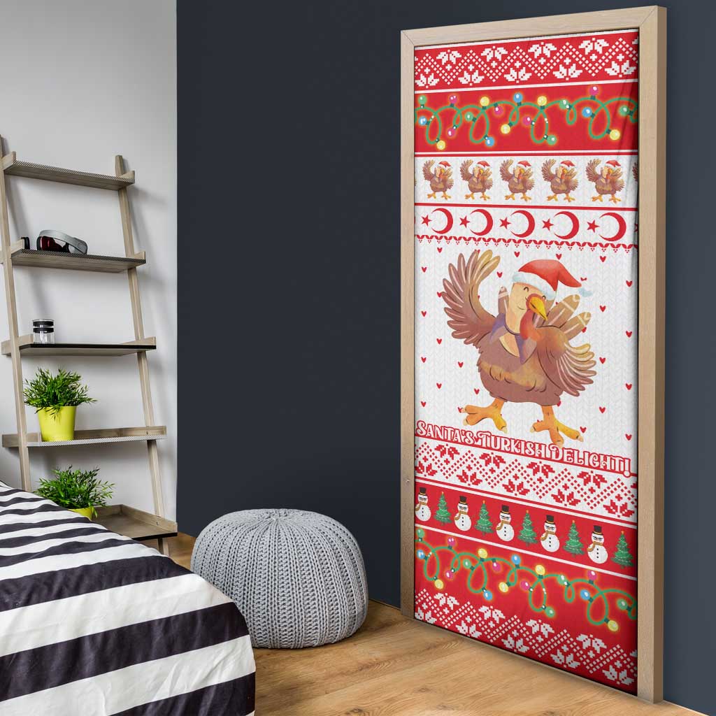 Turkey Christmas Door Cover with Santa Turkey Red Crescent Pattern Snowmen and Festive Lights - Wonder Print Shop