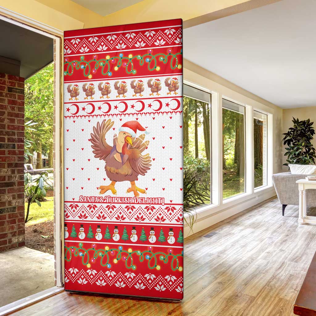 Turkey Christmas Door Cover with Santa Turkey Red Crescent Pattern Snowmen and Festive Lights - Wonder Print Shop