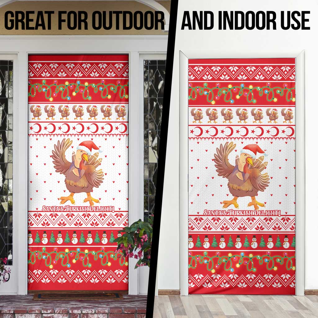 Turkey Christmas Door Cover with Santa Turkey Red Crescent Pattern Snowmen and Festive Lights - Wonder Print Shop