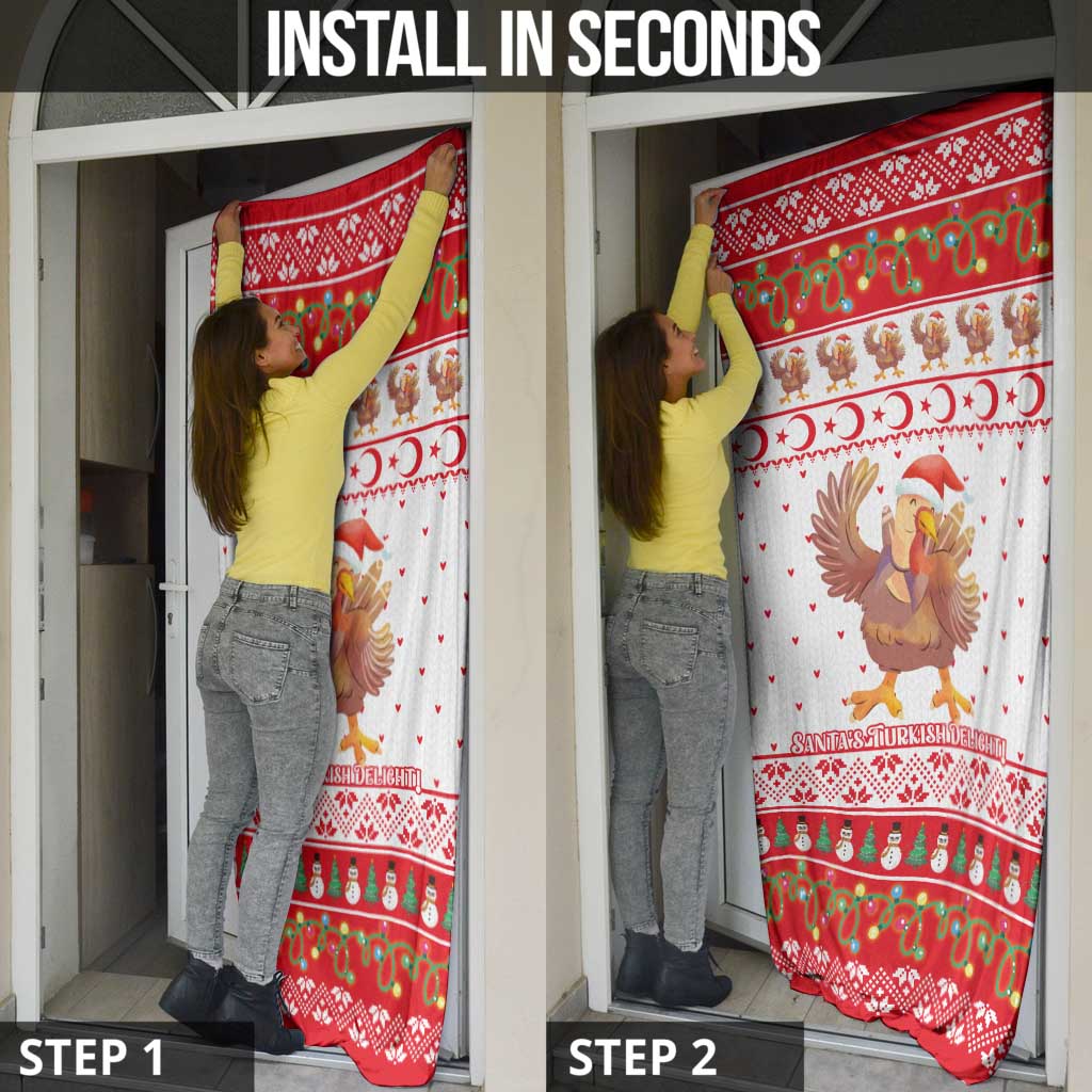 Turkey Christmas Door Cover with Santa Turkey Red Crescent Pattern Snowmen and Festive Lights - Wonder Print Shop