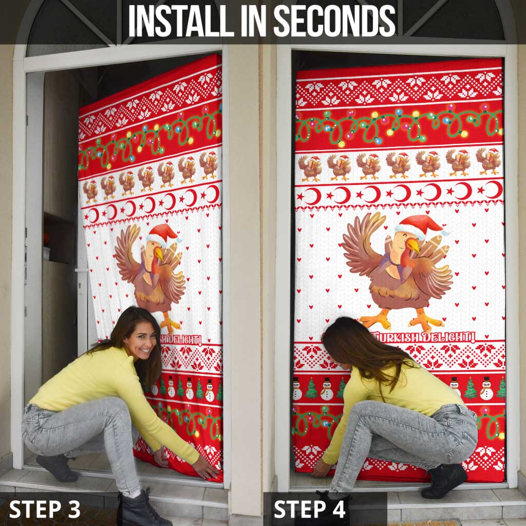 Turkey Christmas Door Cover with Santa Turkey Red Crescent Pattern Snowmen and Festive Lights - Wonder Print Shop