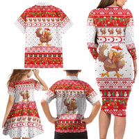Turkey Christmas Family Matching Long Sleeve Bodycon Dress and Hawaiian Shirt with Santa Turkey Red Crescent Pattern Snowmen and Festive Lights - Wonder Print Shop