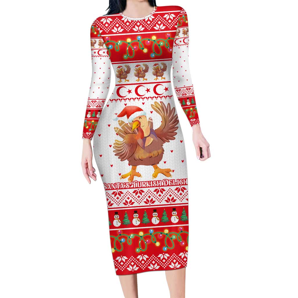 Turkey Christmas Family Matching Long Sleeve Bodycon Dress and Hawaiian Shirt with Santa Turkey Red Crescent Pattern Snowmen and Festive Lights - Wonder Print Shop