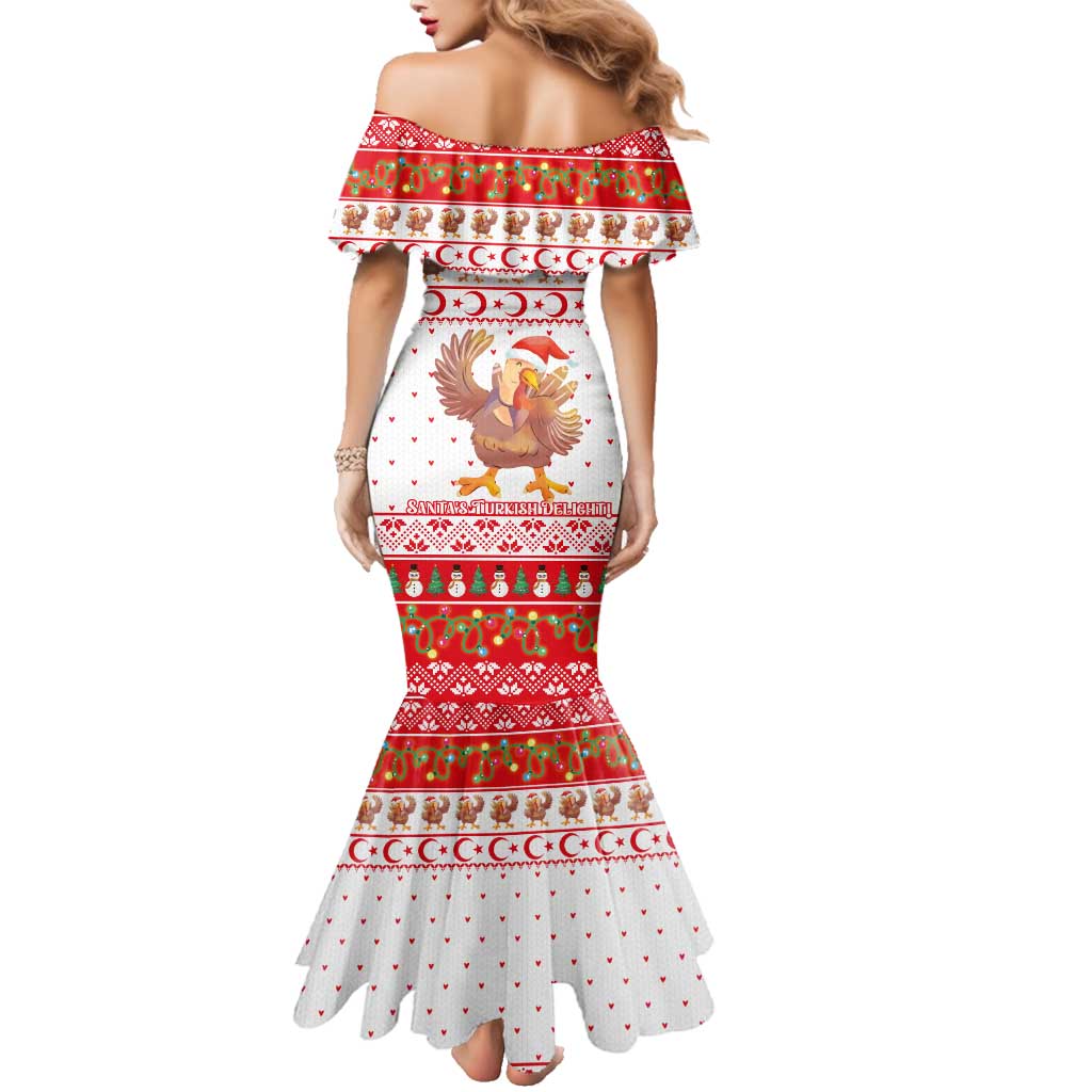 Turkey Christmas Family Matching Mermaid Dress and Hawaiian Shirt with Santa Turkey Red Crescent Pattern Snowmen and Festive Lights - Wonder Print Shop