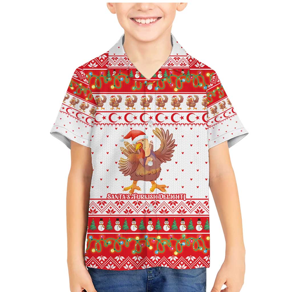Turkey Christmas Family Matching Mermaid Dress and Hawaiian Shirt with Santa Turkey Red Crescent Pattern Snowmen and Festive Lights - Wonder Print Shop