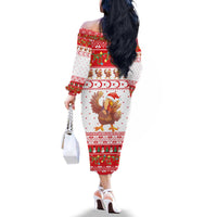 Turkey Christmas Family Matching Off The Shoulder Long Sleeve Dress and Hawaiian Shirt with Santa Turkey Red Crescent Pattern Snowmen and Festive Lights - Wonder Print Shop